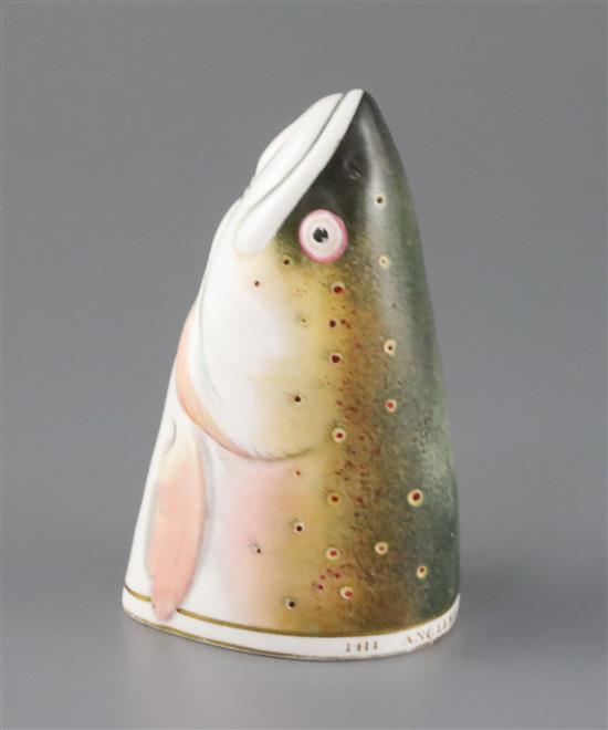 A good Derby trout stirrup cup, 19th century, H.13cm